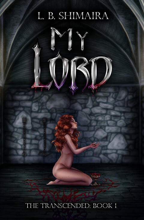 A picture of the book cover is shown, featuring phoenix crest, wings spread. The title, MY LORD has splatters of blood on it.