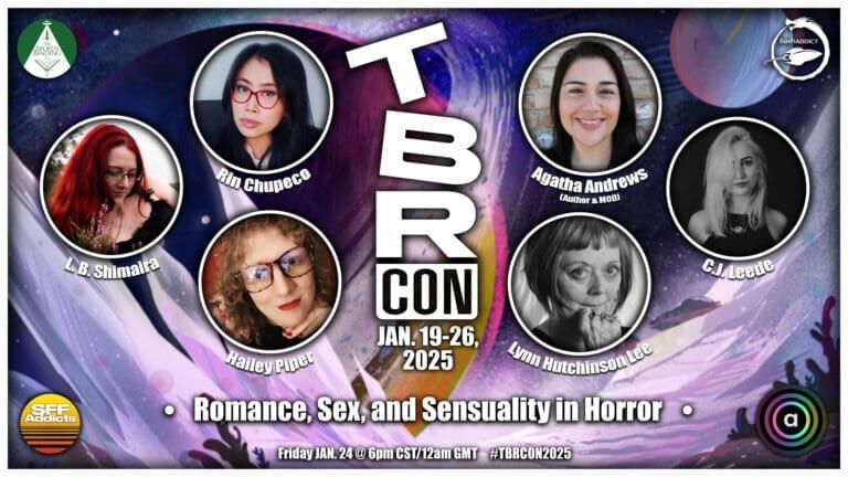 TBR con, Jan 19-26, 2025. Romance, sex, and sensuality in horror. Friday Jan 24 at 6 PM CST / 12 AM GMT.